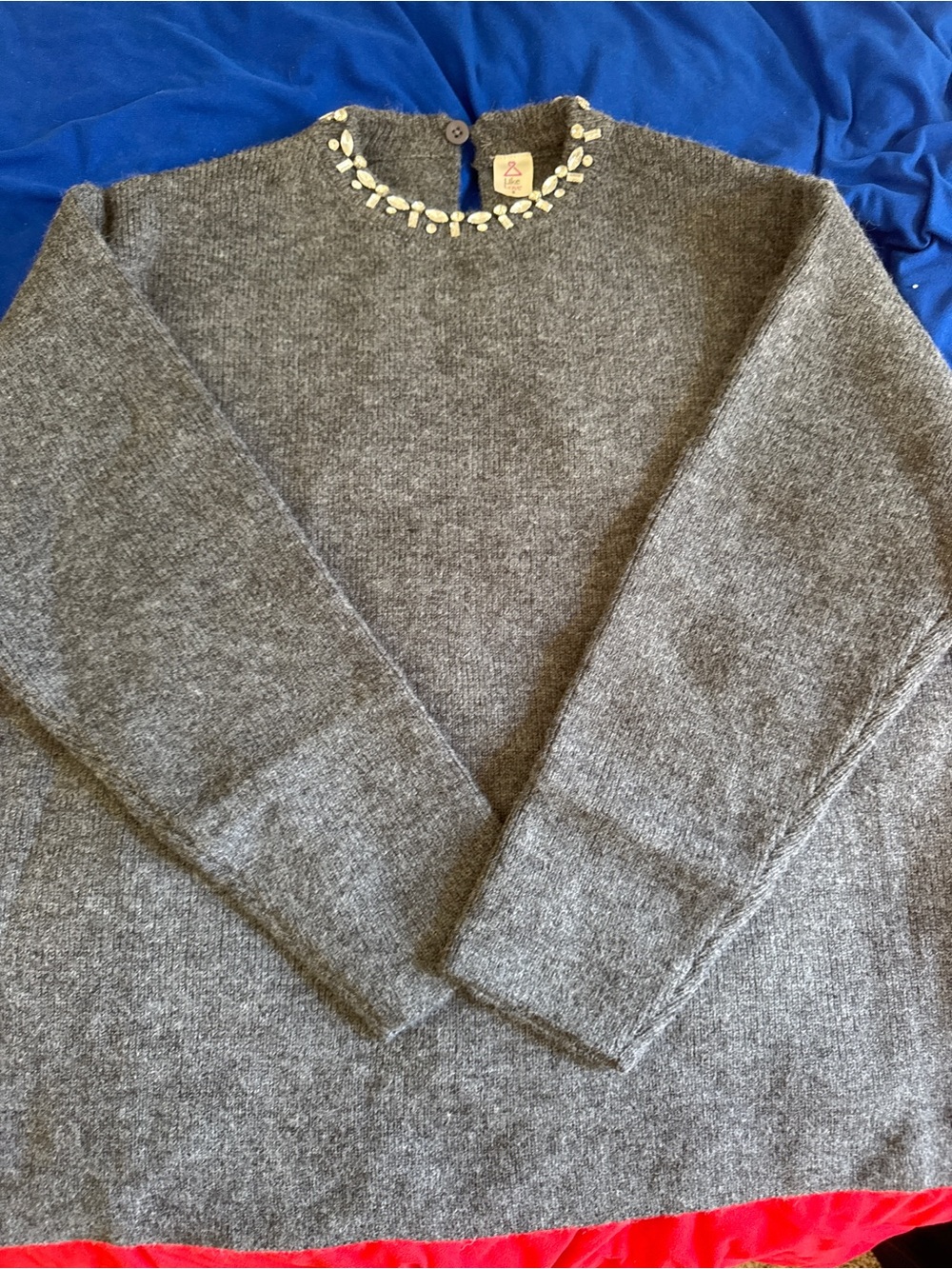 Embellished Crewneck Sweater in Heather Gray